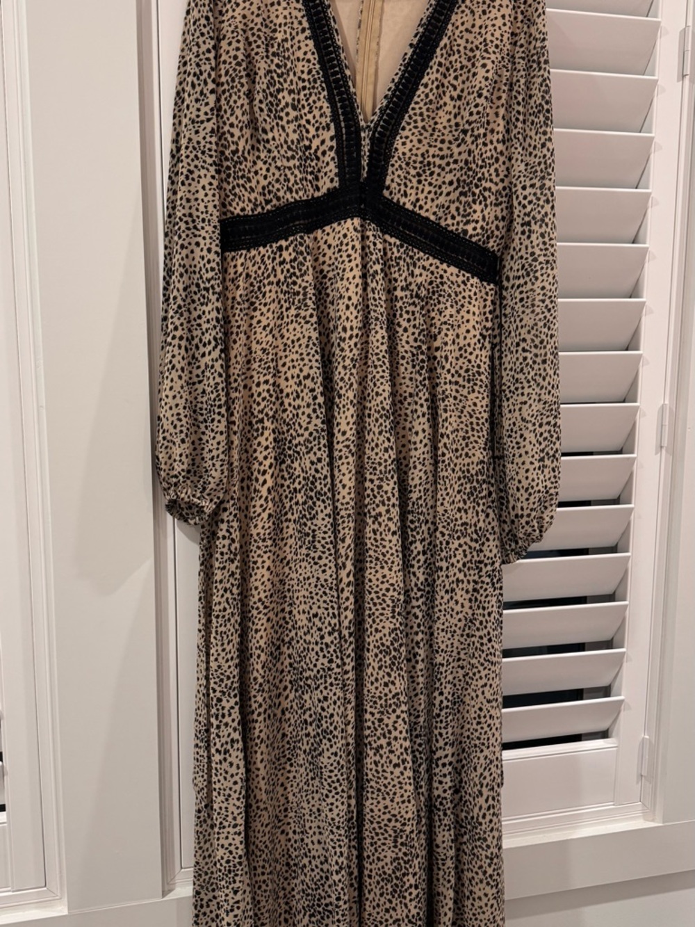 Leopard Print Maxi Dress with Black Trim - Beige/Black